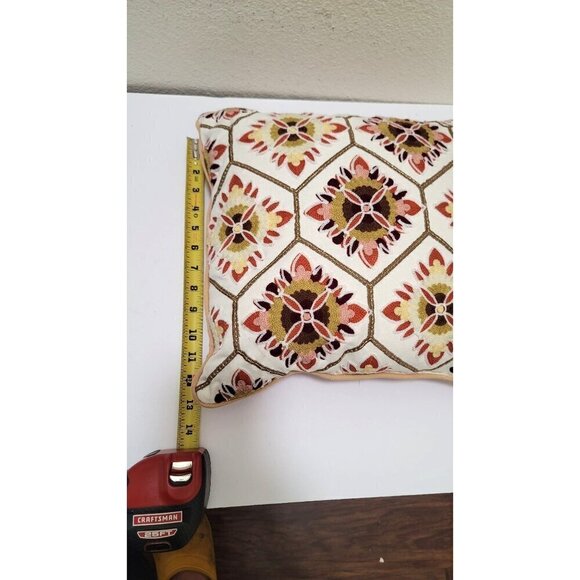 Decorative Bella Lux Geometric Throw Pillow 12"x12" Embroidered Design Cotton & - Picture 6 of 7